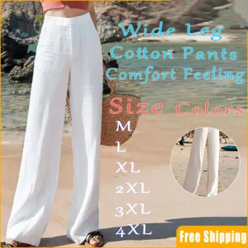 LOMOGI woman long pants cotton 2022 Summer pants for women Casual Elastic  Waist Comfy Loose Linen Pants Plus Size ladies long pants 7 colors 8 size  The largest size is suitable for