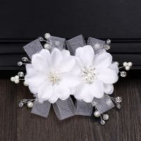 White Flower Pearl Rhinestone Hair Clips Headdress Bride Wedding Hair Clips Headbands