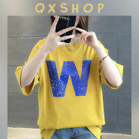 QXshop เสื้อยืดสไตล์ผู้หญิงลายตัว W ใหญ่ ?ทรงคอกลมเป็นเสื้อแฟชั่นของผู้หญิงทุกสไตล์ ✨ซื้อมาใส่รับรองว่าปังสุดๆ⚡️⚡️