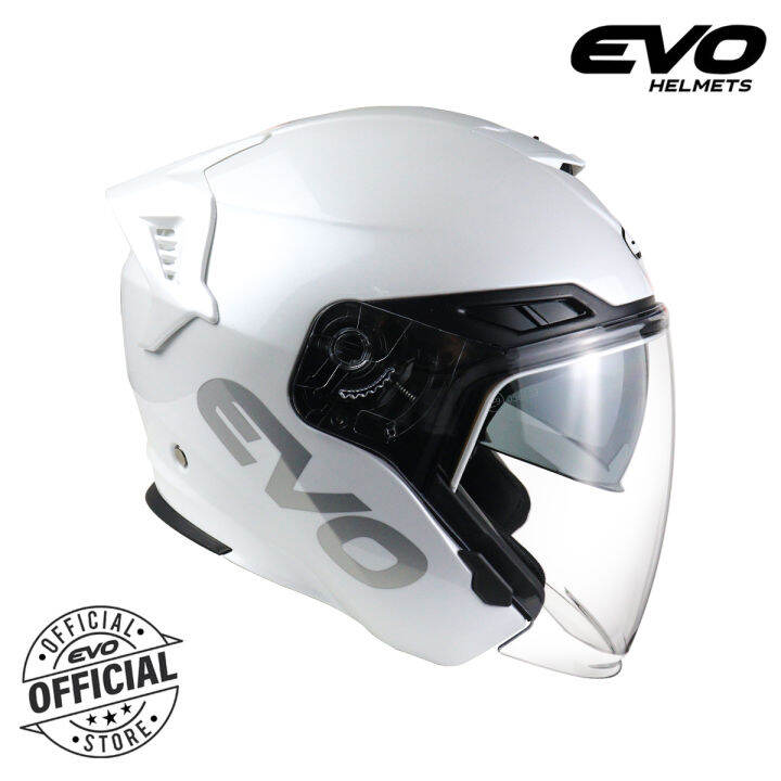 Evo Rx 7 Plain Pearl White Silver Lens Half Face Dual Visor Helmet Lazada Ph 