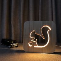 ✙ Wood 3D Illusion Night Light Lovely Squirrel Party Kid Desk Tabel Lamp LED Lighting Gift USB Decor Nightlight Baby Night Lamp