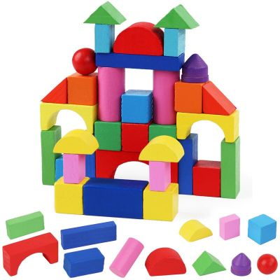 32PCS Wooden Building Blocks Kids Montessori Educational Games Color and Shape Cognitive Educational Toy for Children 2CM Blocks