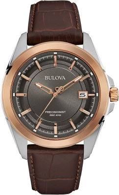 Bulova Mens Precisionist Leather Strap Watch Two-Tone/Gray dial Preciscionist