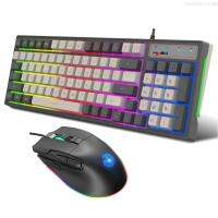HXSJ V600 + A905แป้นพิมพ์และเมาส์แบบมีสายคอมโบเอฟเฟกต์เมาส์แสงเย็นความแม่นยำสูงออกแบบตามหลักสรีรศาสตร์ฟังก์ชั่นการเขียนโปรแกรมแบบมาโครคีย์เต็มปุ่มลัดมัลติฟังก์ชันไม่ขัดแย้งสำหรับการเล่นเกมและสำนักงาน