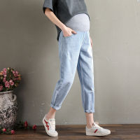 2021Washed Stretch Denim Maternity Jeans Elastic Waist Belly Loose Pants Clothes for Pregnant Women 910 Pregnancy Trousers