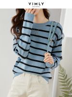 ✥ Vimly Striped Sweater 2023 Pullovers Knitwears Loose Round Neck Sleeve Top Clothing 71327