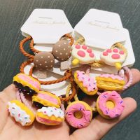 ● 2Pcs/set Donut Cake Paw Hair Accessories Children Rubber Bands Scrunchies Elastic Hair Bands Girls Headband Decorations Ties
