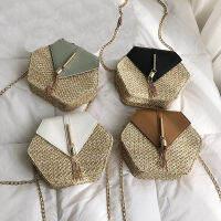 Hexagon Straw Bag Handbags Women Summer Rattan Bag Handmade Woven Beach Shoulder Messenger Bags