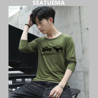 SEATUEMA เสื้อยืดแขนยาว แฟชั่นยอดนิยมพิมพ์ผู้ชายใหม่เสื้อผ้าลำลองสลิมฟิต O คอเสื้อยืดผ้าฝ้าย