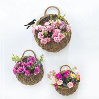 Hand Made Wicker Flower Pot Plants Holder Wall Hanging Rattam Basket Garden Vine Holder Pot for Indoor Outdoor Decoration Basket