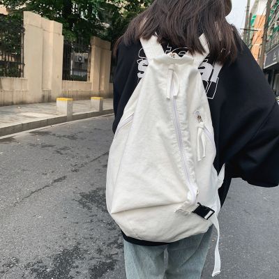 Cotton Canvas Backpack Womens Korean Niche Backpack Solid Color Unprinted Large Capacity Student Schoolbag Mens Tooling Style 2023