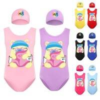 Moriah Elizabeth Boys Girls Swimsuit One-Piece With Hat Girls Casual All-Match Cartoon Swimming Cap Set