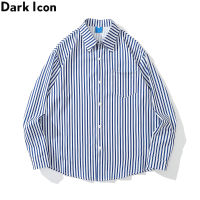 Dark Icon Striped Oversized Shirt Long Sleeve Men Button Up Hawaiian Shirts Man Blouse