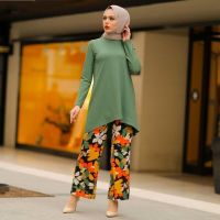 2022 Muslim Women Hijab Dress+Pant Set Arab Islam Robe Print Suit Clothing Dubai Turkey Outfits Kaftan Female Morocco Fashion