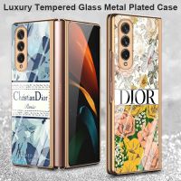 หรูหรากระจกนิรภัย Case สำหรับ Samsung Galaxy Z Fold4 Fold3 5กรัมโลหะชุบปกคลุมสำหรับ Galaxy Z พับ4 Z พับ3พับ2ปลอก