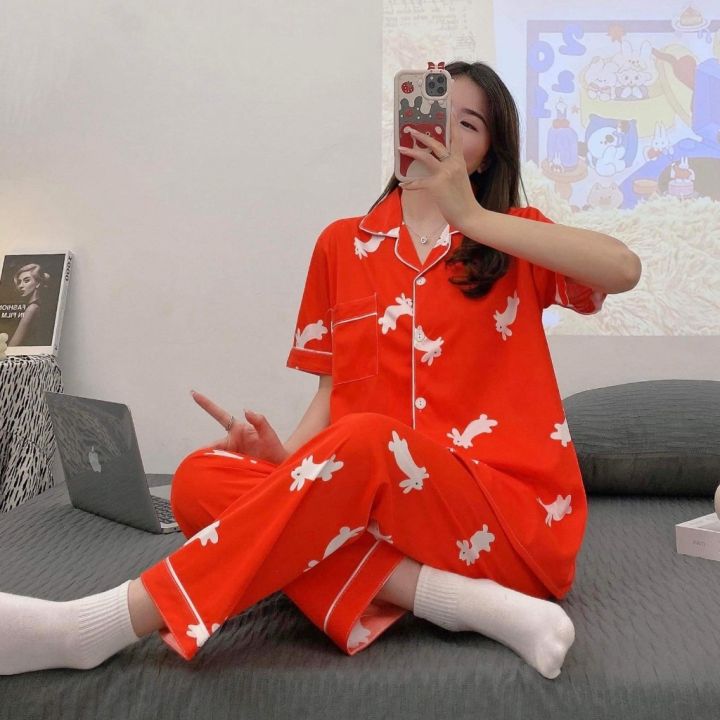 terno-ชุดนอนสตรี-pambahay-สำหรับผู้หญิงชุดนอนผู้หญิงชุดลายดอกไม้มาใหม่ล่าสุดชุดนอนสไตล์เกาหลีแขนสั้นและชุดนอน