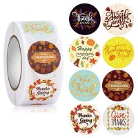 2 Rolls 1000Pcs 1 Inch 8 Pattern Thanksgiving Day Stickers Roll Turkey Stickers for Thanksgiving Party Favors Supplies