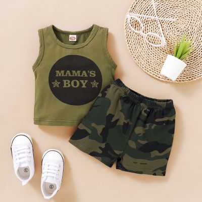 Toddler Baby Boy Summer Clothes Set Cotton Solid Letters Print Vest Camouflage Shorts 2Pcs Outfit Cool Breath 1-4T