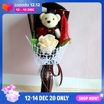 [Ready Stock] DM Graduation Romantic Bear Rose Soup Flower Cartoon Bouquet Party Wedding Decoration Festival Gift for Graduation Celebration
