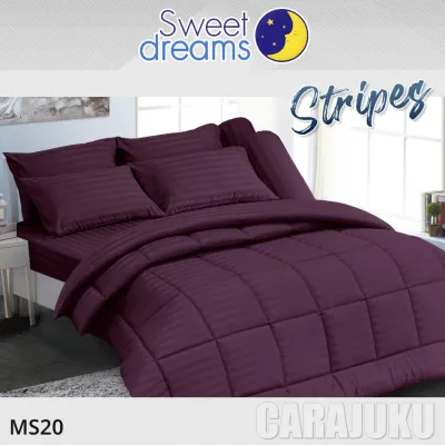SWEET DREAMS (ชุดประหยัด) ชุดผ้าปูที่นอน+ผ้านวม ลายริ้ว สีม่วง Purple Stripe MS20 #สวีทดรีมส์ 5ฟุต 6ฟุต ผ้าปู ผ้าปูที่นอน ผ้าปูเตียง ผ้านวม