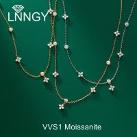 สร้อยคอโชคเกอร์925เงินสเตอร์ลิง Lngy สร้อยคอรูปตัด Moissanite และรูปดอกไม้สี่ใบสำหรับเครื่องประดับของคนรัก