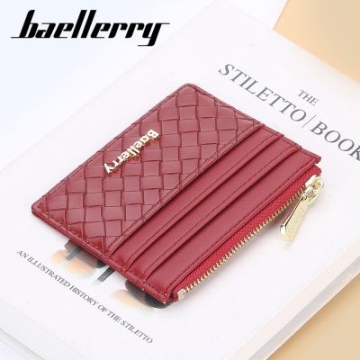 ZZOOI Baellerry Mini Women Wallets Card Wallets Slim Zipper Weave PU Leather Top Quality Fashion Female Purse Card Holder Wallet