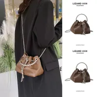 Autumn and winter brown retro chain crossbody mini bag for women 2023 new versatile portable soft leather bucket bag 【JYUE】