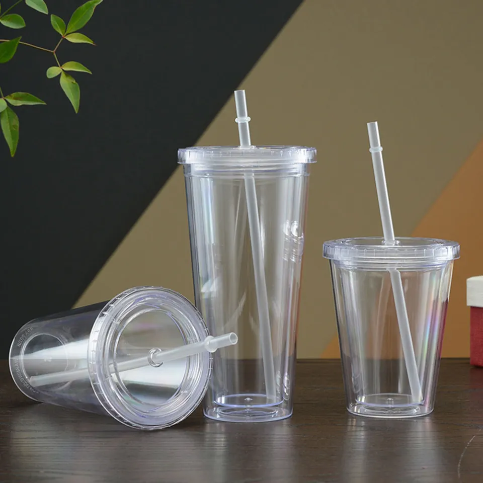 450ml Clear Tumbler With Straw Reusable Transparent Double-layer