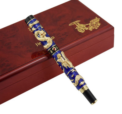 Jinhao Blue Cloisonne Rollerball Pen Double Dragon พร้อมเติมหมึกเรียบ Craft Writing Gift Pen For Business, Graduate