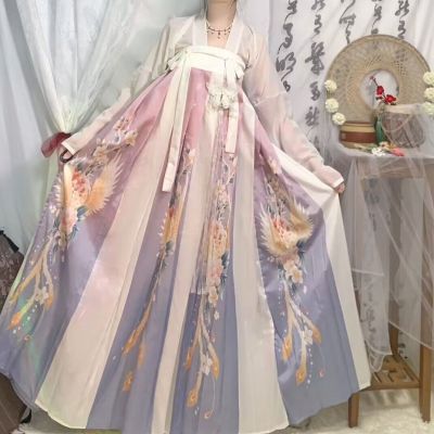 ชุดชุดฮันฟู Hanfu 2ชิ้นสำหรับผู้หญิง,ชุดเดรสเต้นรำชุดคอสเพลย์ผู้หญิงจีนโบราณแบบดั้งเดิมจากจีนขนาดพิเศษมีสินค้าในคลัง