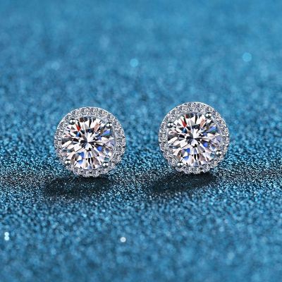 Smyoue Round Cut 1.0CT Diamond Test Passed Moissanite Plated 925 Silver Jewelry D Color Moissanite Stud Earrings Wedding Gift