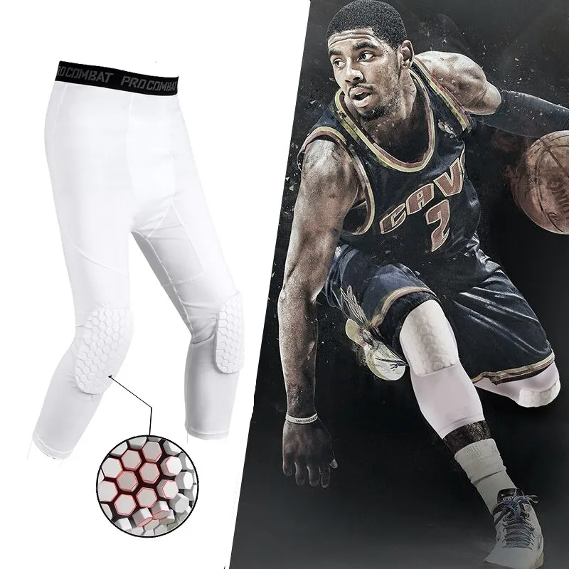 Basketball Compression Pants With Knee Pads Anti-Collision Training 3/4  Leggings