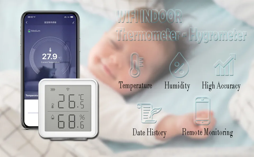 WiFi Smart Temperature Humidity Sensor Compatible with 230ft Super Long  Wireless Digital Hygrometer Indoor Thermometer Humidity Meter Temperature  Humidity Monitor Sensor 