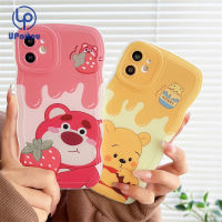 เคส UPaitou สำหรับ iPhone 14 13 12 11 Pro Max X XR Xs Max 8 7 6S Plus SE 2020เคสป้องกันเนื้อนิ่ม TPU ลายการ์ตูนหมีสตรอเบอรี่เคสโทรศัพท์ปิดขอบหยัก