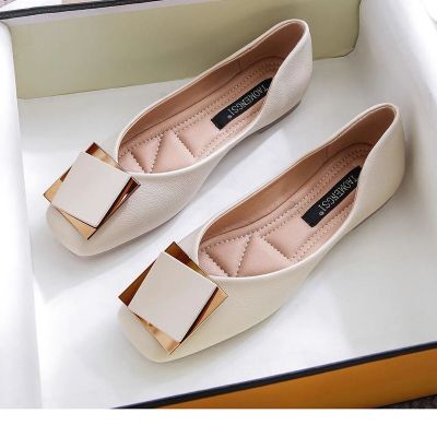 ■☒☋ 2023 spring and summer new flat heel single shoes women Korean version all-match square head shallow mouth soft bottom flat peas shoes womens shoes