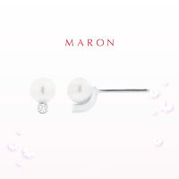 MARON - Happy Lining Pearl Stud Earring เงินแท้925 ชุบ White Gold