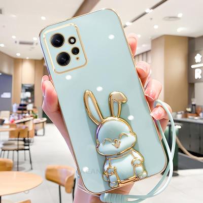 Note12s Luxury Plating Rabbit Holder Case On For Xiaomi Redmi Note 12 Pro Plus 12s 12pro 4g 5g Lanyard Silicone Cover Redmi12 C