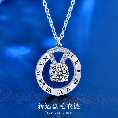 Moissanite Sweater Chain Wholesale Autumn And Winter New Long 925 Sterling Silver Necklace All-Match Lucky Plate Pendant Ornaments Ins