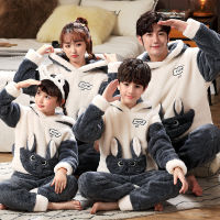 2021JULYS SONG Flannel Pajamas Set Family Outfits Warm Cute Cartoon Parent-Child Sleepwear Winter Coral Women Men Kid Thick Pajamas