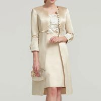 【YF】 Short Mother Of The Bride/Groom Dresses With Jacket Set Champagne 3/4 Sleeves Outfit Vintage Formal Wedding Party Gowns Madrinha