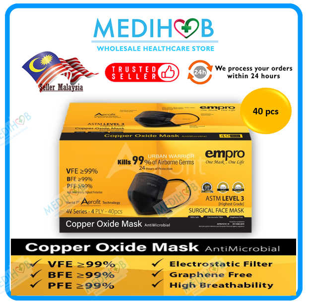 EMPRO Copper Oxide Antimicrobial 4ply Surgical Mask 40s Black Lazada