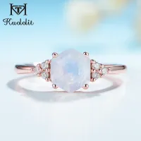 Kuololit 585 Rose Gold Nautral Rainbow Moonstone Gemstone Rings for Women 925 Sterling Silver Hexagon Womens Ring Trend