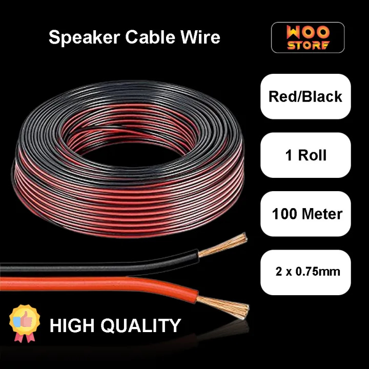 [1 Roll/ 100 Meter] Twin Flat Speaker Audio Cable Wire (Red/Black) 2x0