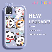 Jjlingji เคสสำหรับ OPPO A15 A35 A15s 4G เคสการ์ตูนแฮปปี้แพนด้าสีสันสดใสน่ารักกล้องมอนสเตอร์น้อยนิ่มสำหรับเลนส์กันกระแทกแบบใสเคสมือถือความคิดสร้างสรรค์โปร่งใสเรียบง่ายฝาครอบป้องกันซิลิโคน