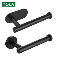 Self Adhesive Black Toilet Paper Holder Stand Stainless Steel Toilet Roll Holder Wall Mount Kitchen Bathroom Tissue Holder Toilet Roll Holders