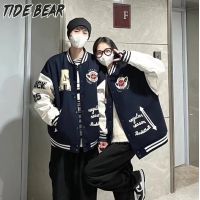 TIDE BEAR เสื้อแจ็กเก็ตผู้ชายเสื้อโค้ทกันน้ำลำลองสำหรับนักเรียน,เสื้อผ้าคู่เสื้อแจ็คเก็ตเสื้อแขนยาวทรงหลวมเครื่องแบบเบสบอลเสื้อผ้าบุรุษใหม่สำหรับฤดูใบไม้ผลิและฤดูใบไม้ร่วง