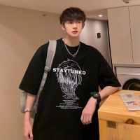 เสื้อยืดแขนสั้นพิมพ์ลายฮิปฮอปสำหรับใหม่สไตล์ญี่ปุ่นฤดูร้อนผู้ชายผู้หญิงทันสมัยโอเวอร์ไซส์ลำลองทรงหลวมแนวสตรีท