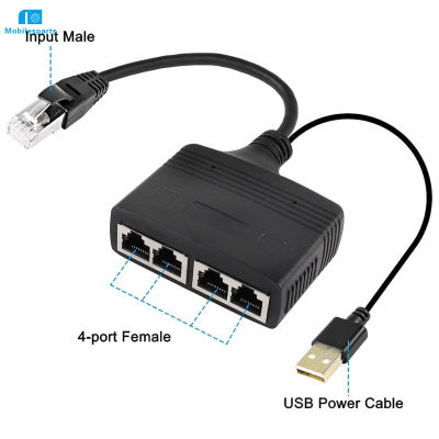 RJ45ตัวแยกอีเธอร์เน็ตสายเคเบิล1ถึง4,ตัวแยกอีเธอร์เน็ตพลังงาน USB การส่งผ่านระยะไกลนานสำหรับ ADSL คอมพิวเตอร์ฮับเราเตอร์ทีวี