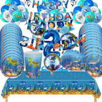 Sea Life Marine Birthday Party ตกแต่งลูกโป่งจานวันเกิดถ้วยผ้าปูโต๊ะเด็กเด็ก Ocean Theme Birthday Party Supplies-Zkeir