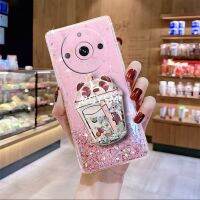 เคสใส่โทรศัพท์อัจฉริยะใหม่ Realme 11 Pro + Pro Plus 5G 4G การ์ตูนน่ารักน่ารักหมีขายึดชานมเคสใส่โทรศัพท์ที่ใส่เคสมีขาตั้ง REALME11PRO + ฝาหลัง